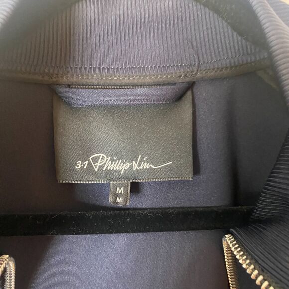 3.1 Phillip Lim Dark Navy Blue Track Jacket Zip Front Black Stripe Piping Medium - Picture 5 of 10